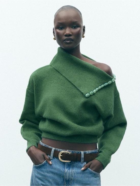 Zara Sweaters - Zara Emerald Green Off-the-Shoulder Knit Sweater